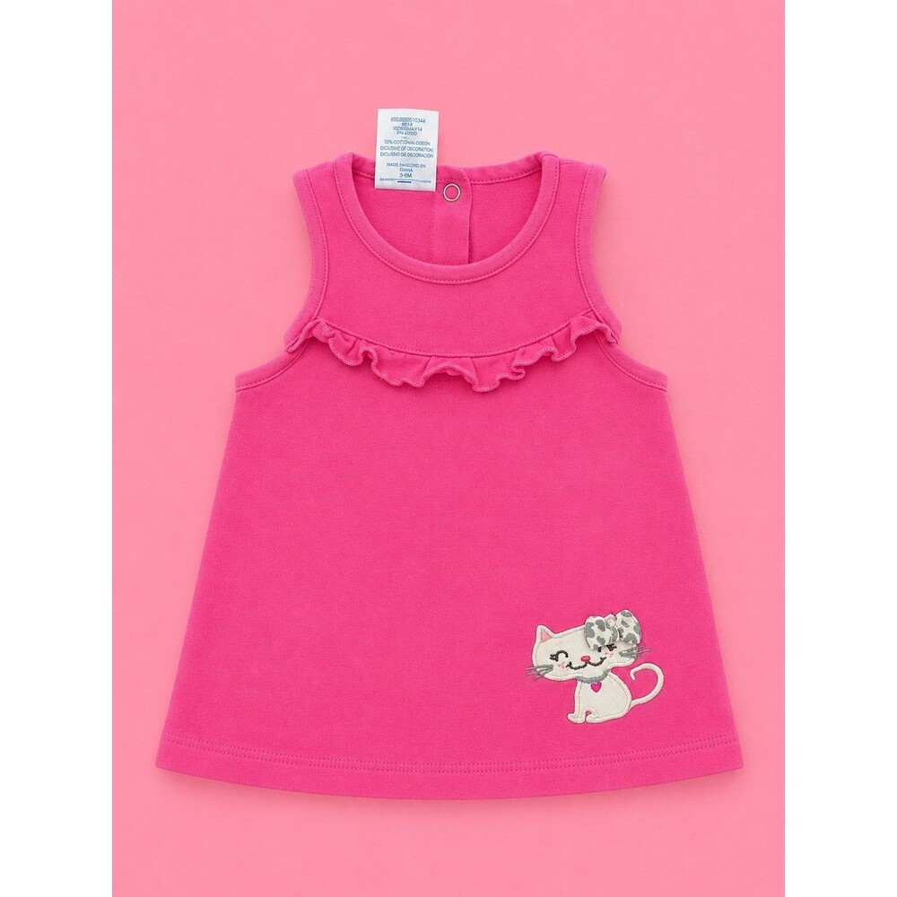 Small Wonders Pink Kitty Tank Dress 3-6M Baby Girl Cotton Summer Outfit